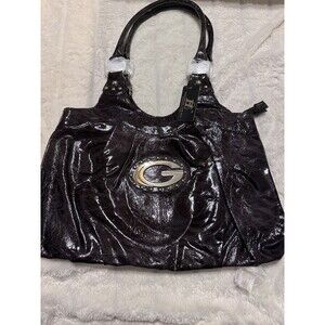 XLarge Handbag G Design Shiny Brown  18x12x4 BONUS checkbook wallet NWOT